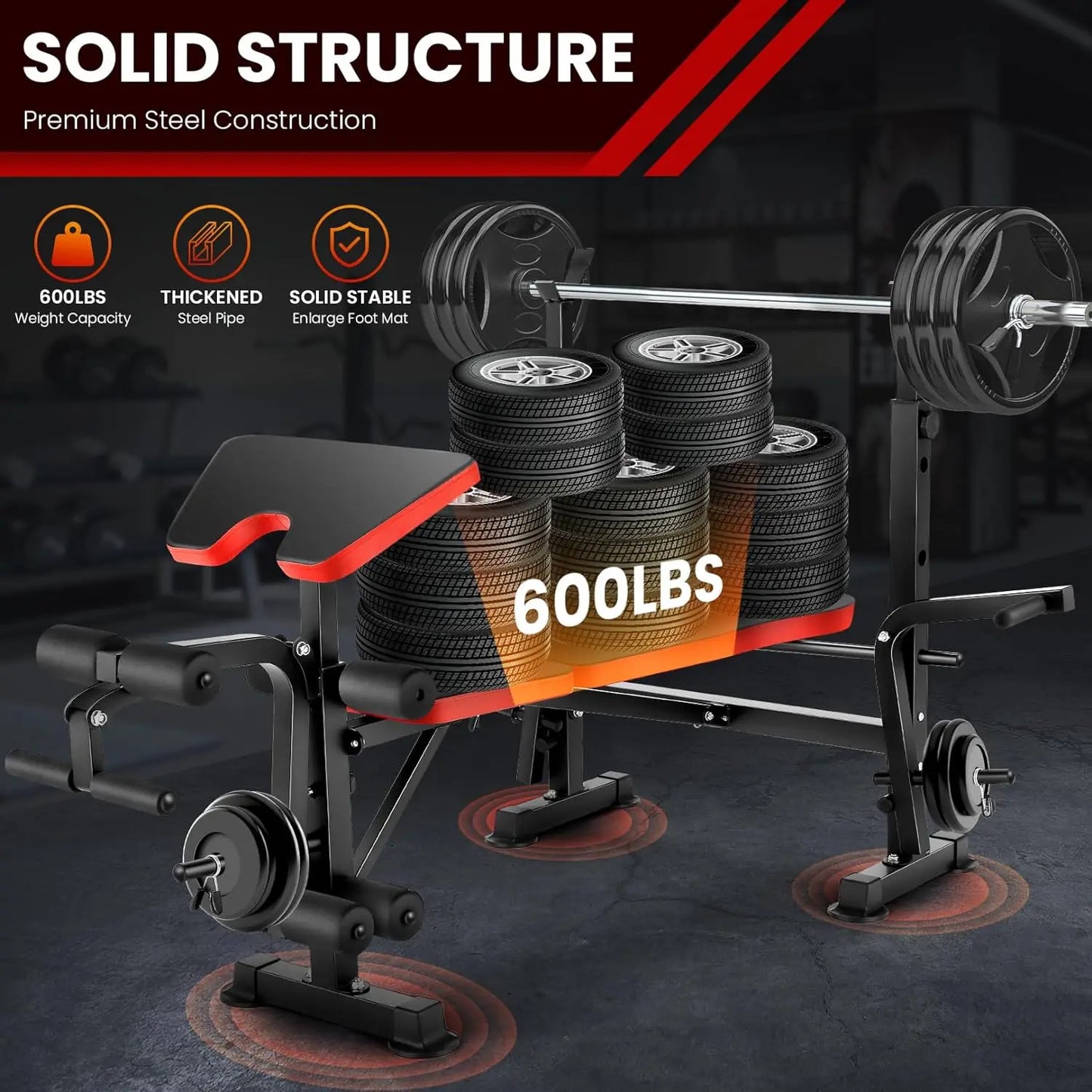 660lbs Weight Bench Set with Squat Rack for Strength Training