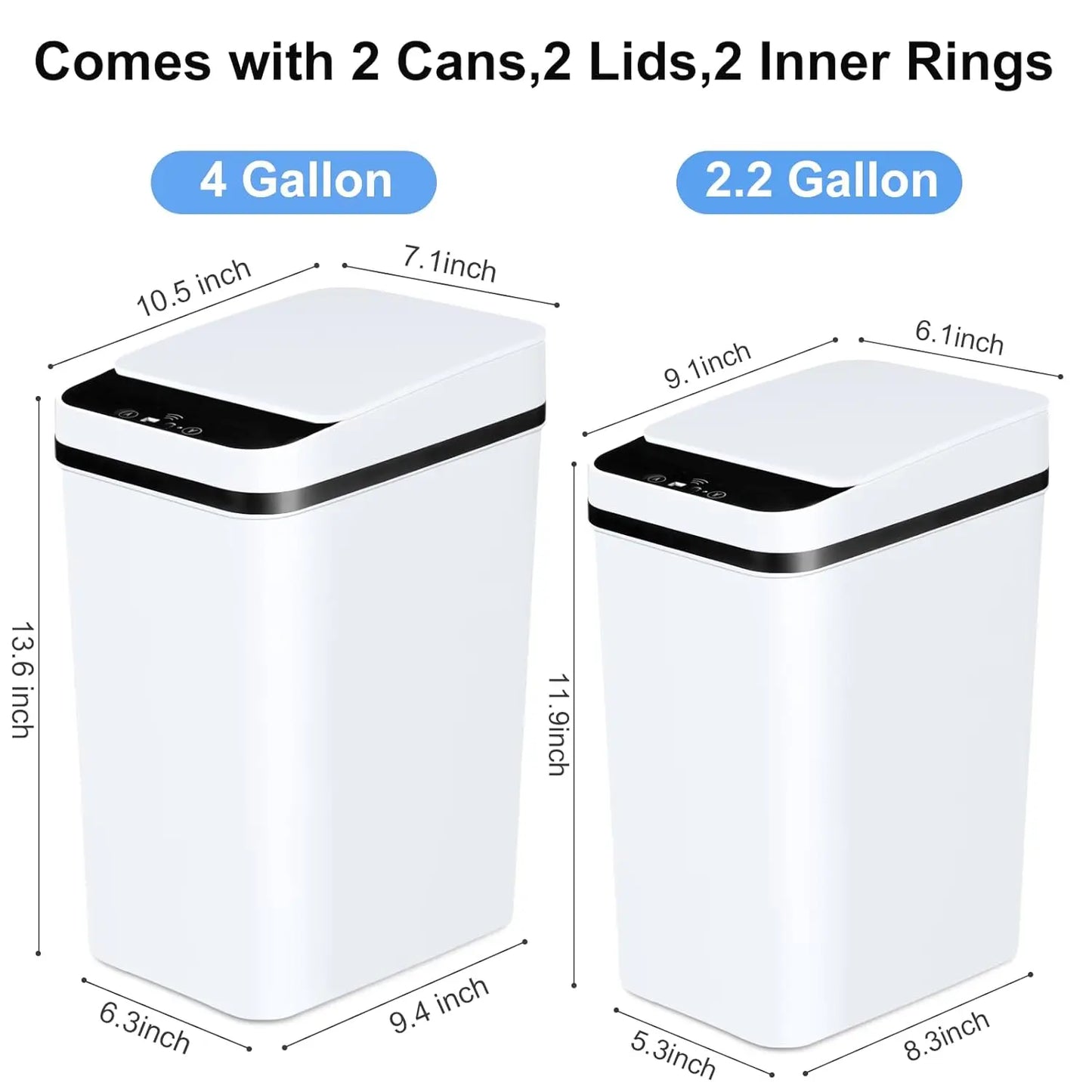 2 Pack 12L & 18L Bathroom Automatic Trash Can Motion Sensor