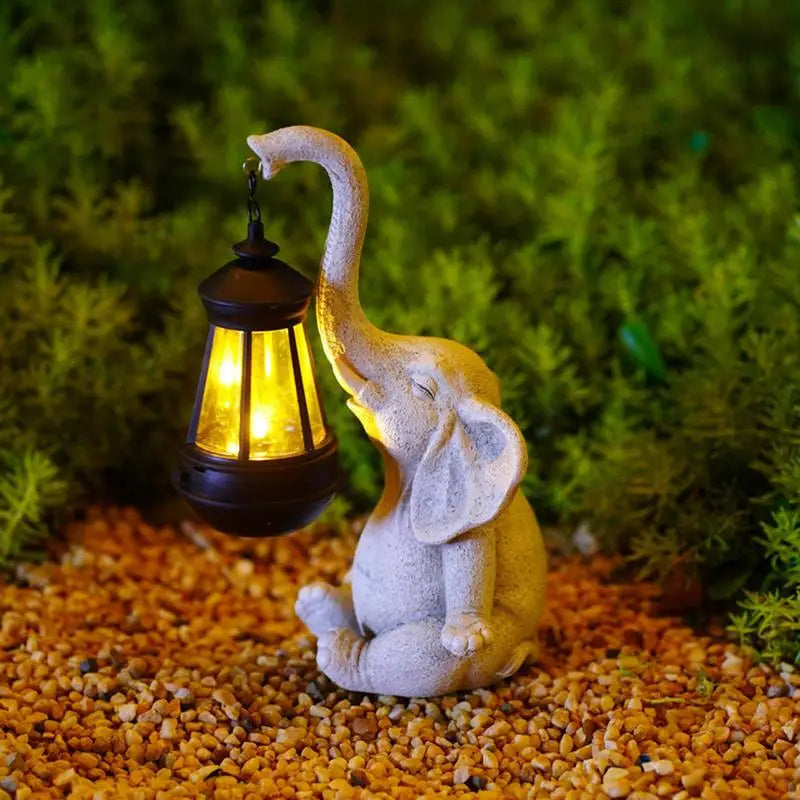 Solar Powered Elephant Statue Outdoor Lamp