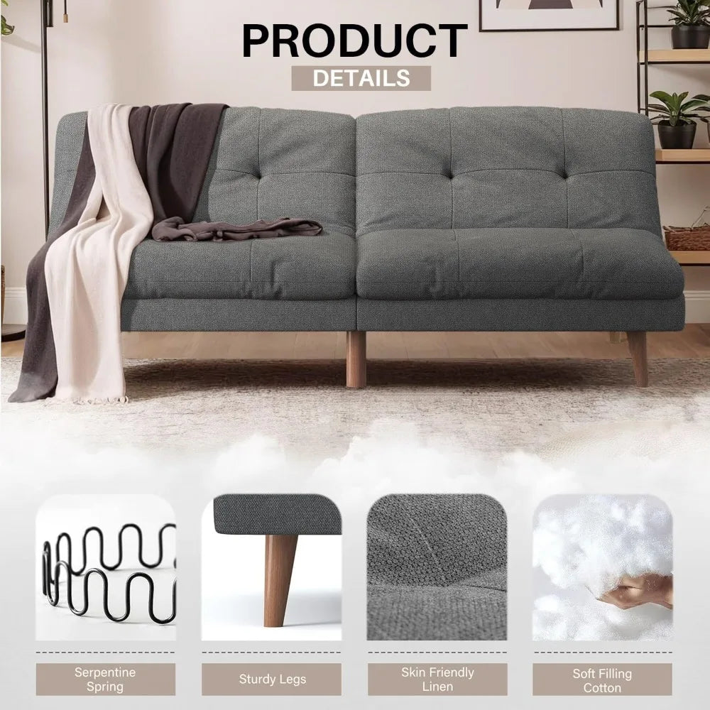 Modern Futon Sofa Bed With Adjustable Back For Small Homes