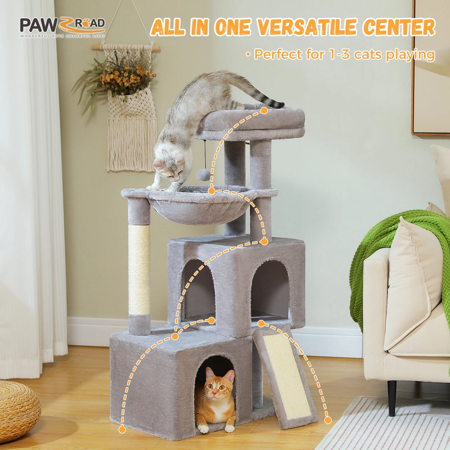 Multi Level Indoor Cat Tree Tower With Spacious Condos