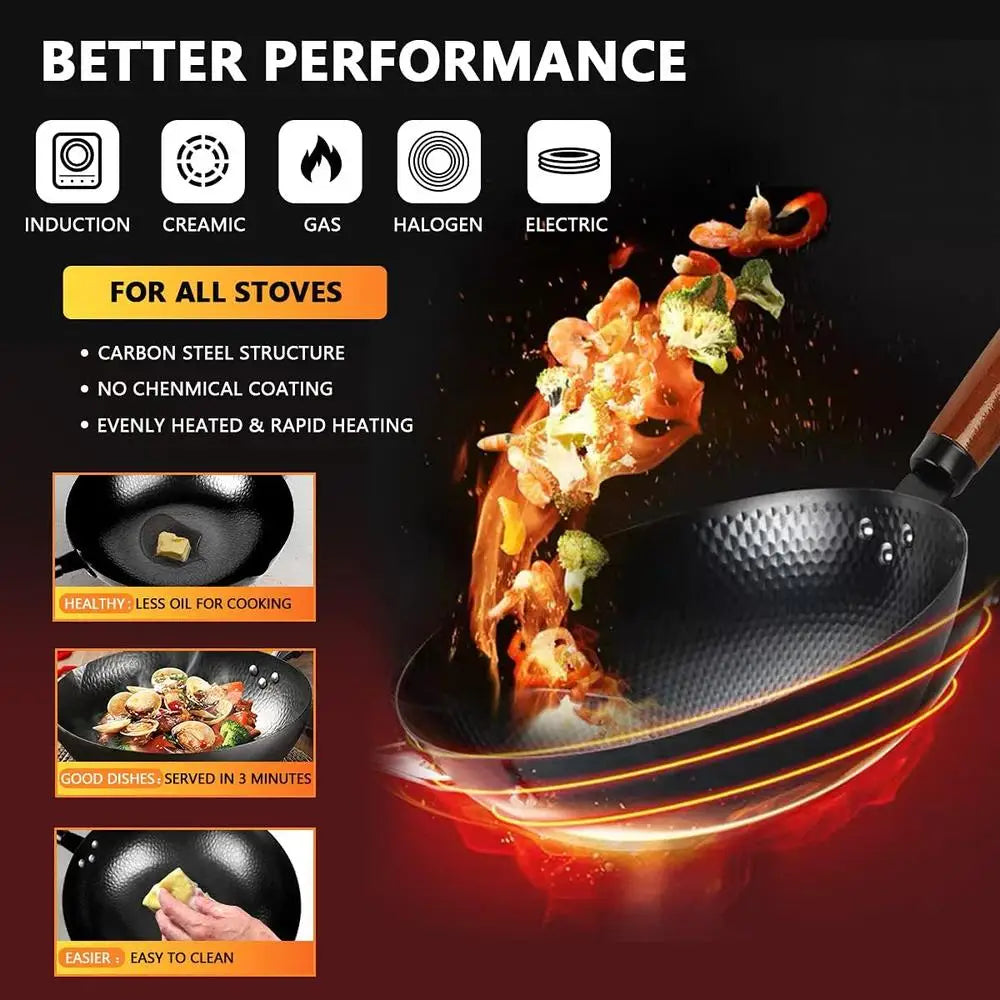 14 Piece Wok Pan Set with Wooden Lid and Utensils