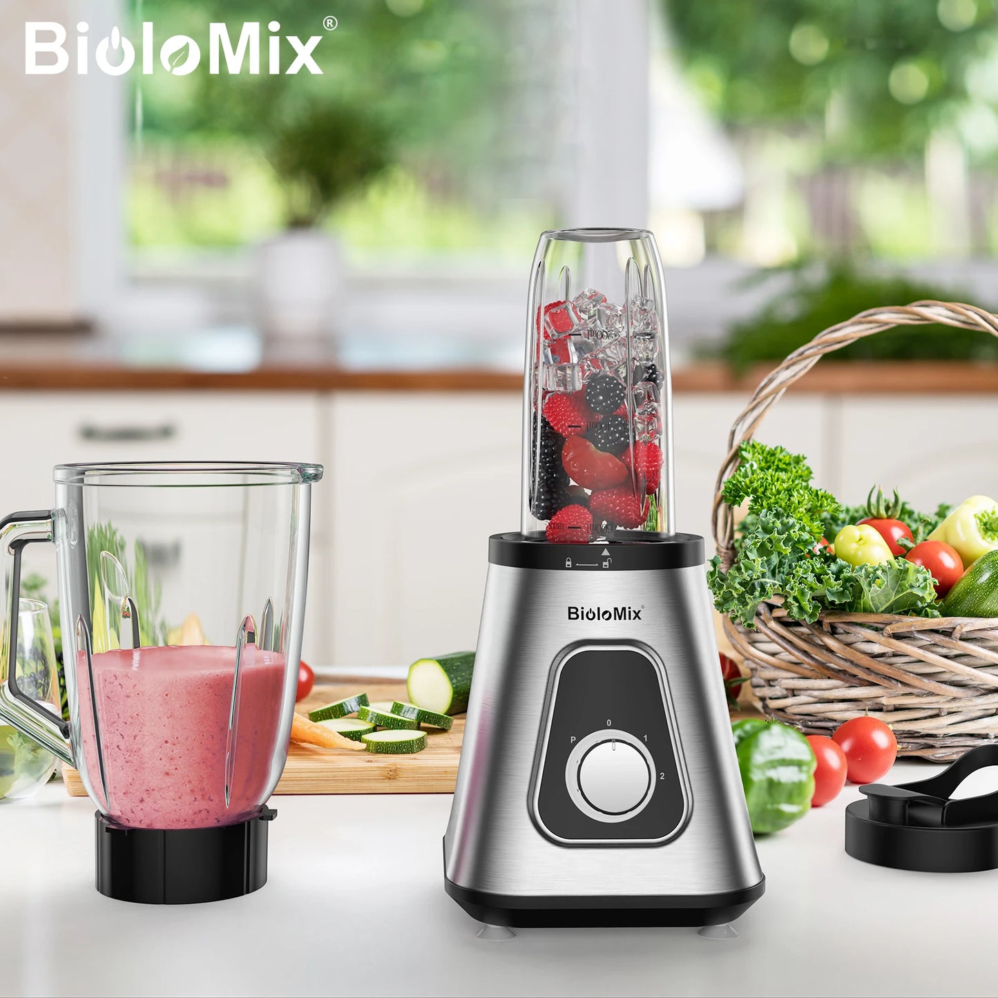 BioloMix Smoothie Blender for Frozen Fruit Drinks and Sauces