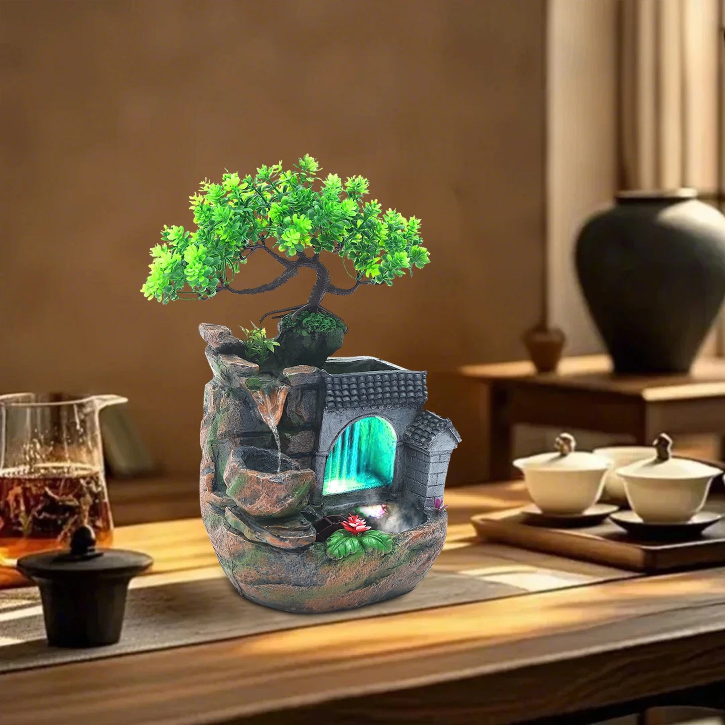 Miniature Mountain Waterfall Bonsai for Tranquil Home Atmosphere
