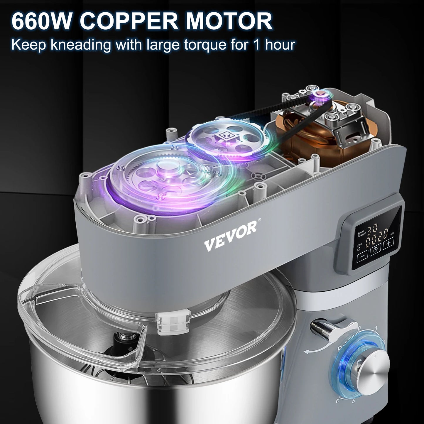 VEVOR 5.5/7L Electric Stand Mixer with 6 Speeds LCD Screen