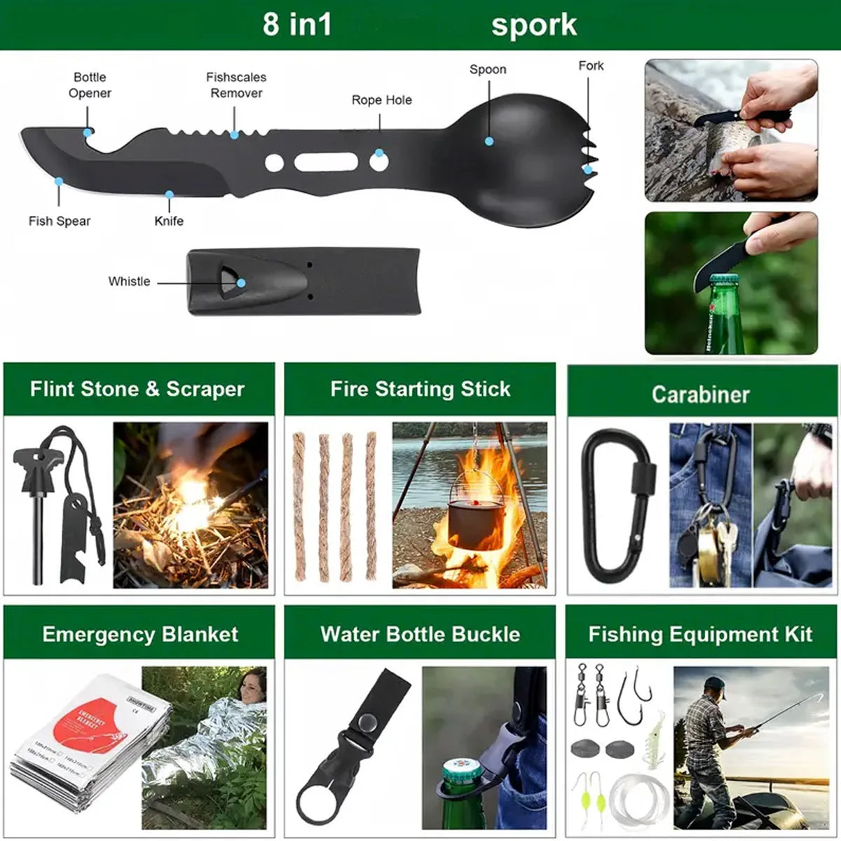 Multifunctional Camping Survival Tool Set and First Aid Kit