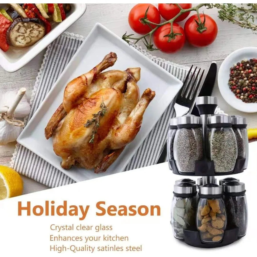 Revolving Spice Rack Organizer Set for Kitchen Storage