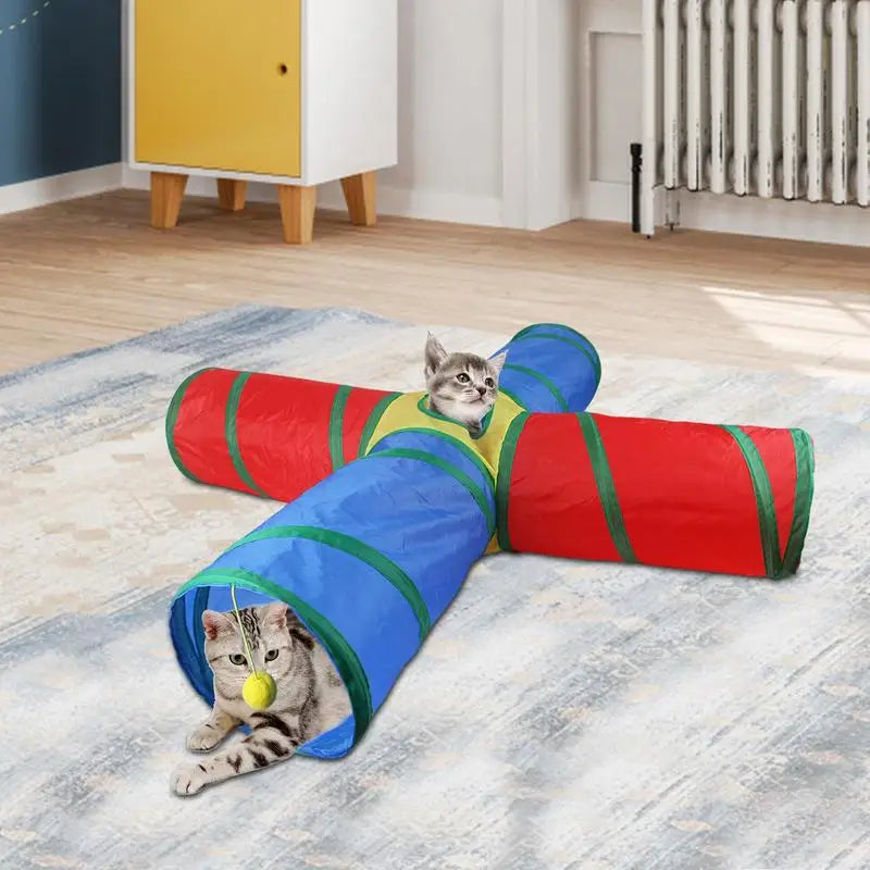 Foldable Cat Kitten Play Tunnel 4 Way Funny Cat