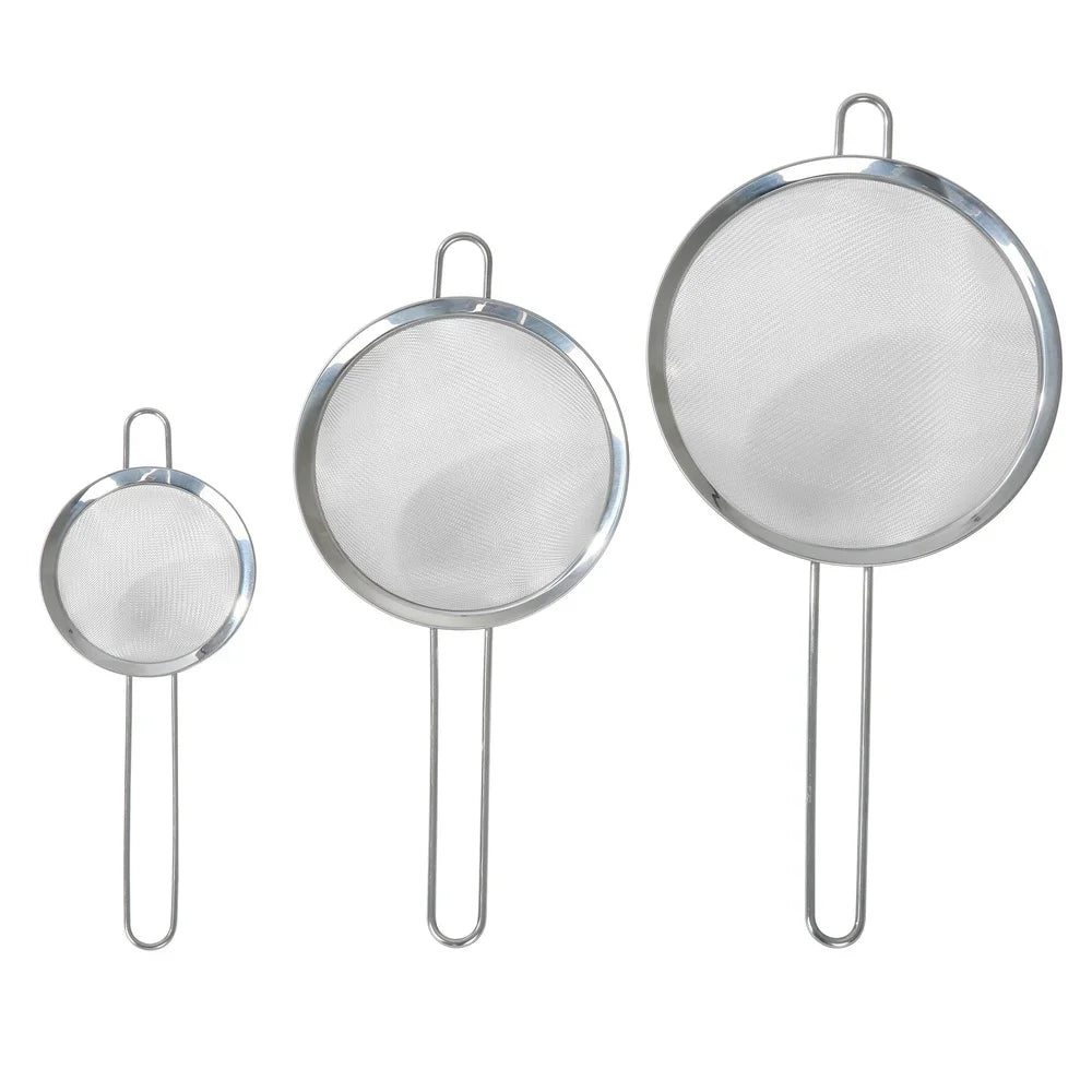 Three Pack Stainless Steel Fine Mesh Strainers For Pasta