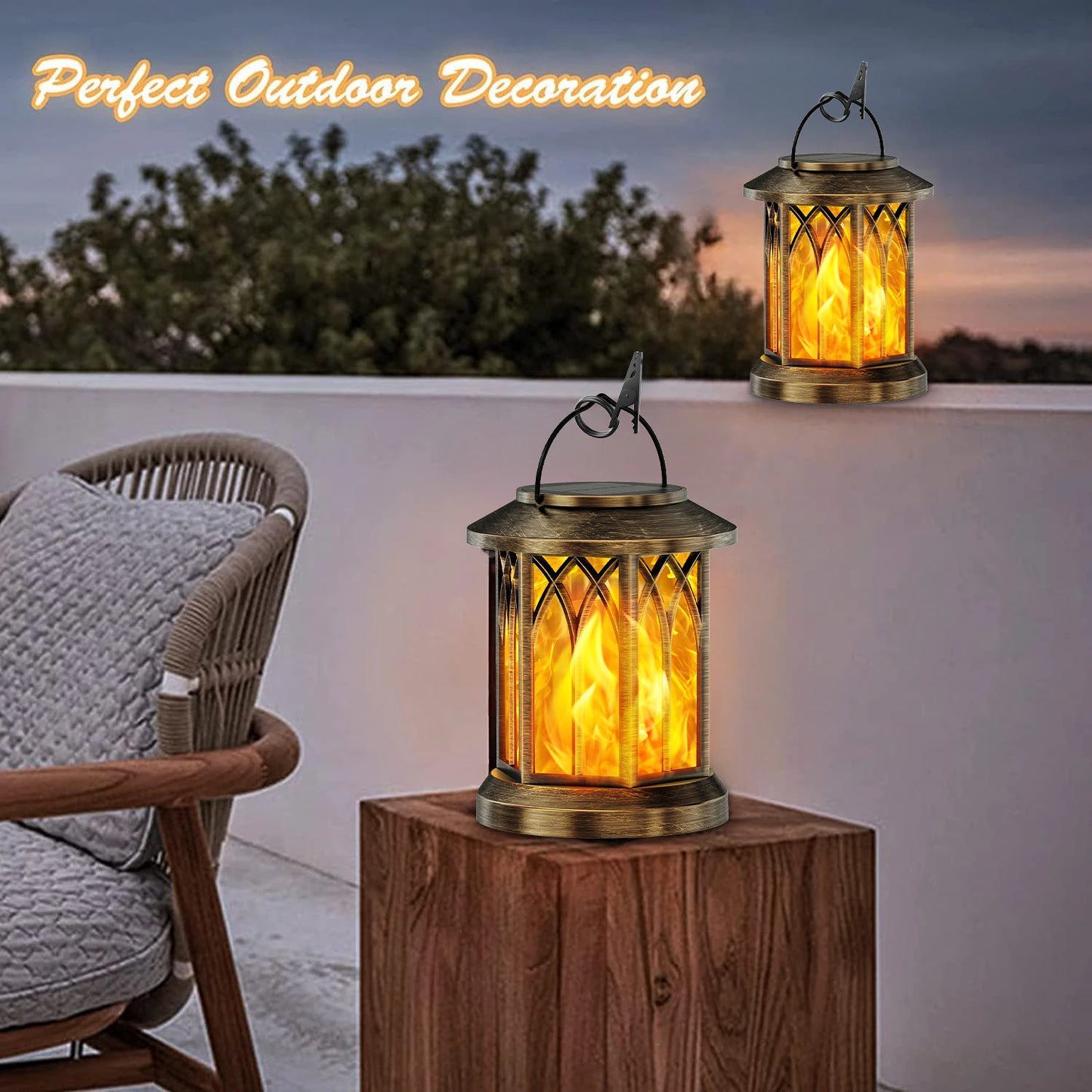 Upgraded Solar Lanterns with Flickering Flame for Outdoor Ambiance