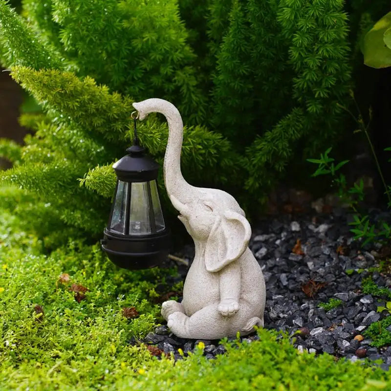 Solar Powered Elephant Statue Outdoor Lamp