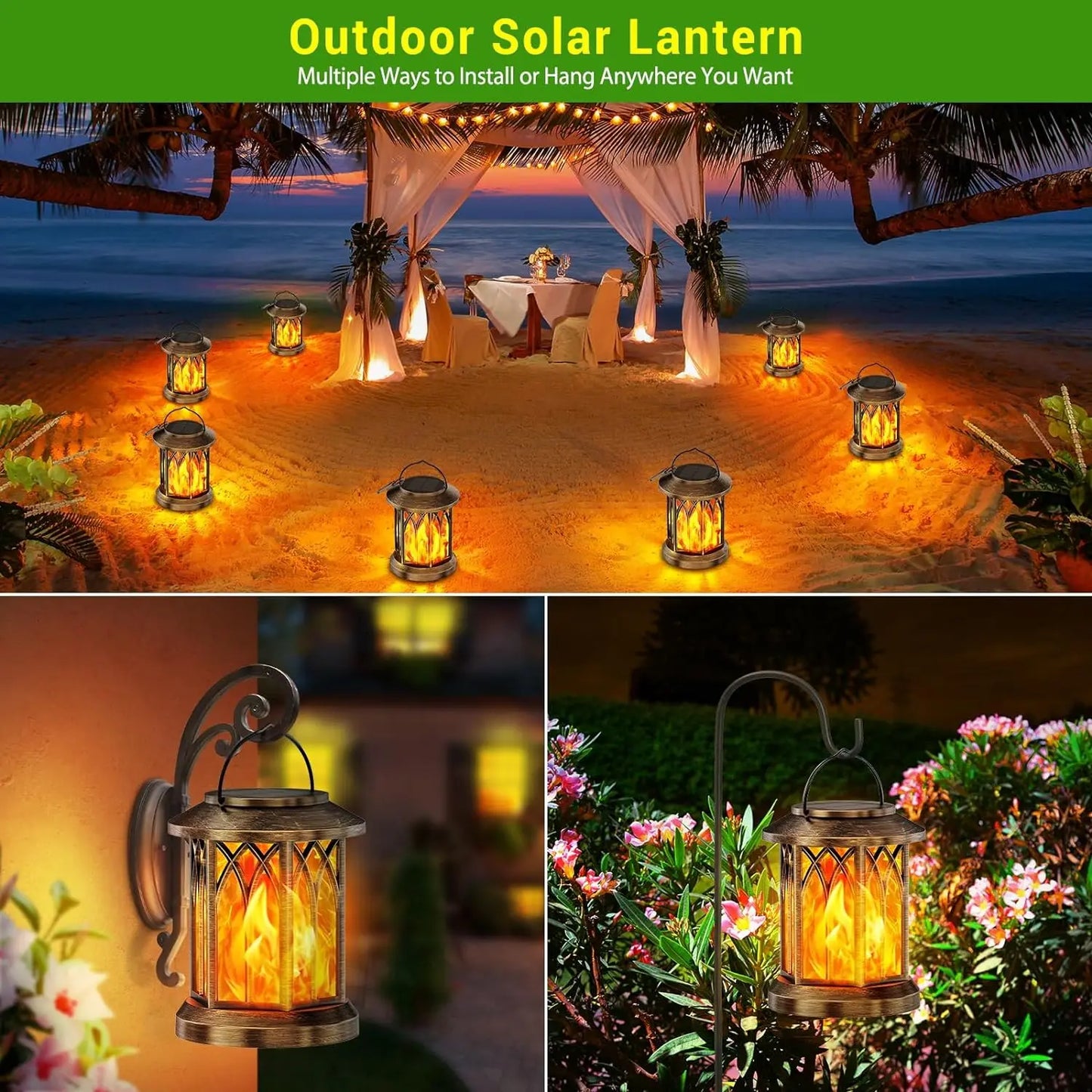 Upgraded Solar Lanterns with Flickering Flame for Outdoor Ambiance