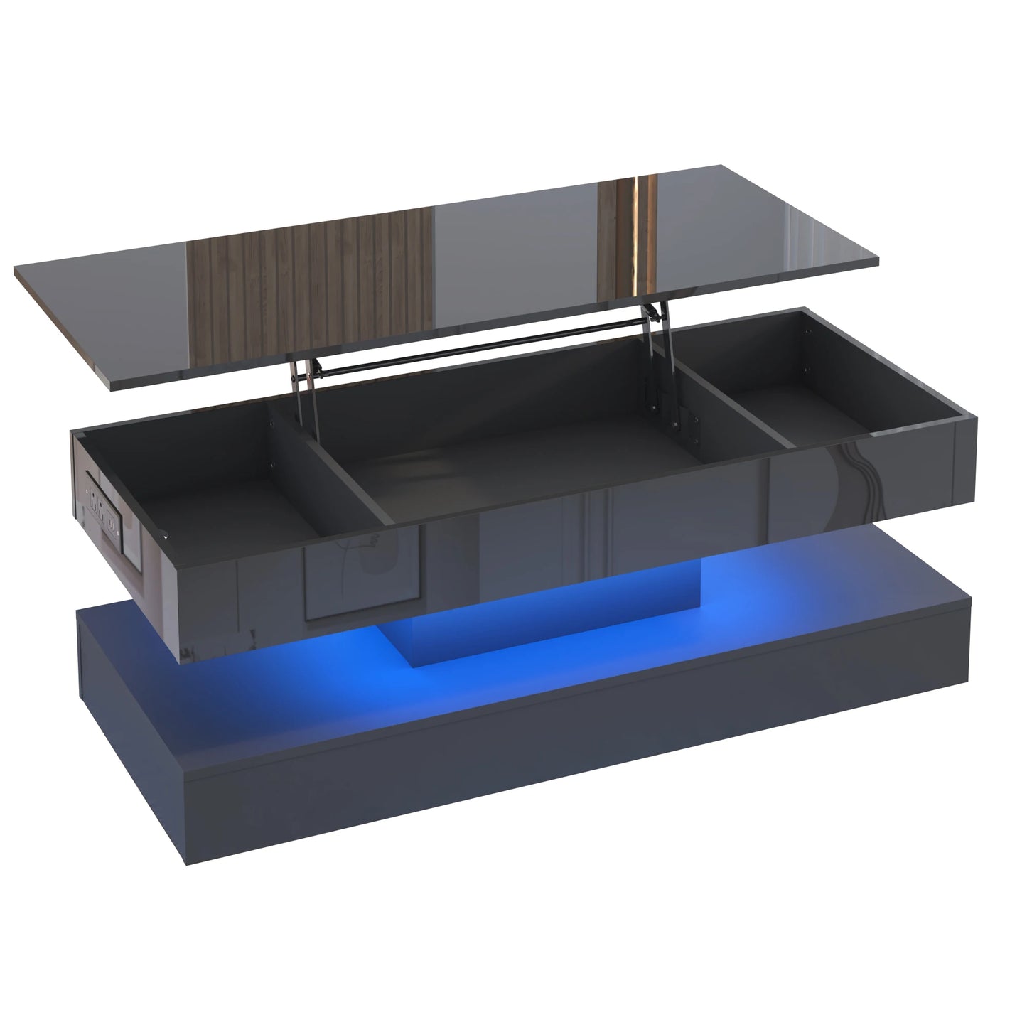 Modern LED Coffee Table with Open Display Shelf and Storage