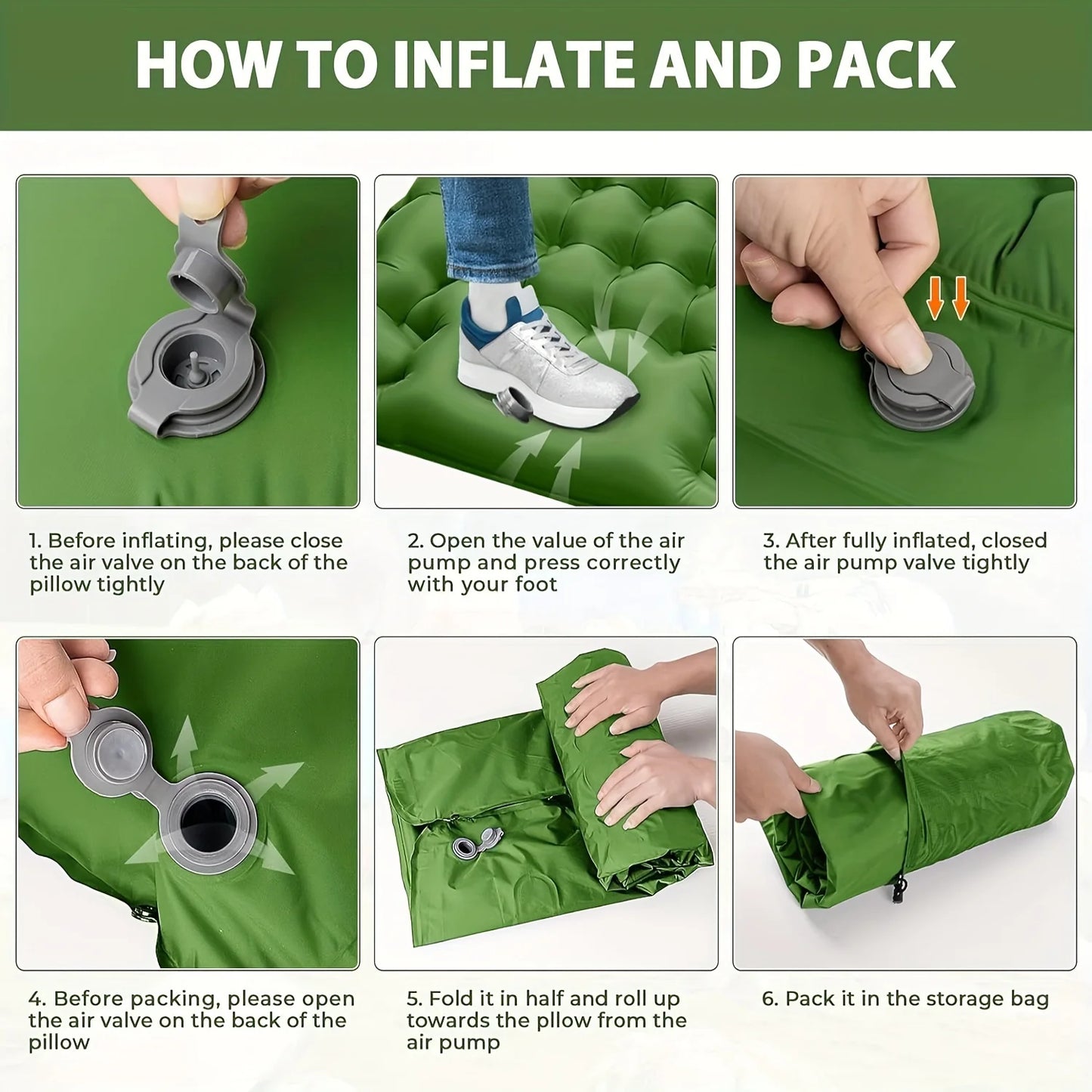 Inflatable Sleeping Mat With Built-In Pillow For Outdoor Adventures