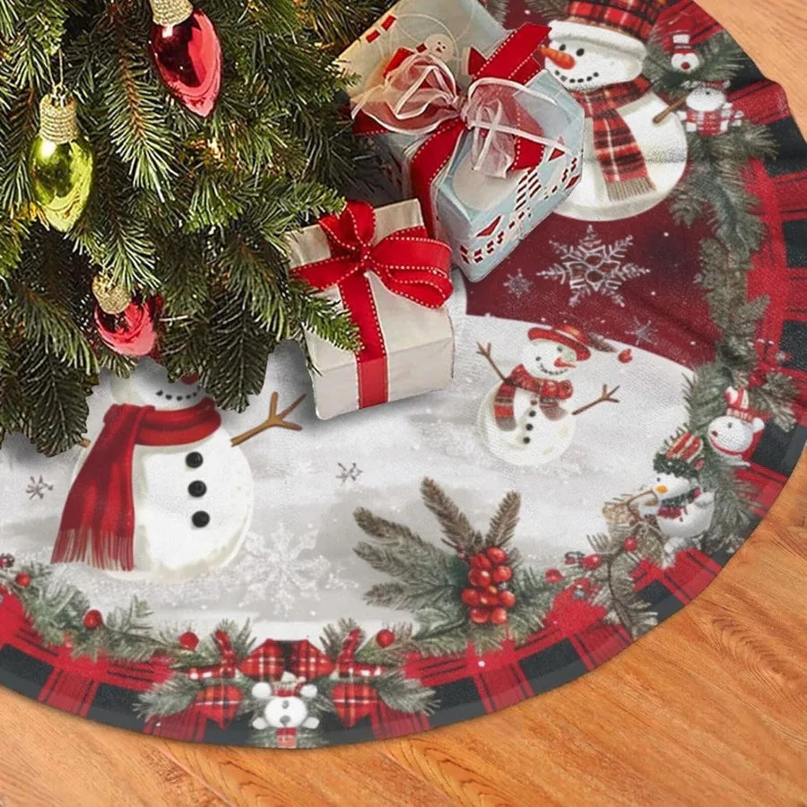 Snowman Themed Tree Skirt With Snowflake Berry Embellishments Handcrafted Farmhouse