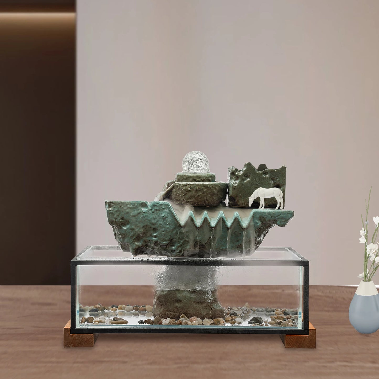 Zen Tabletop Water Fountain With Mist And LED Lights
