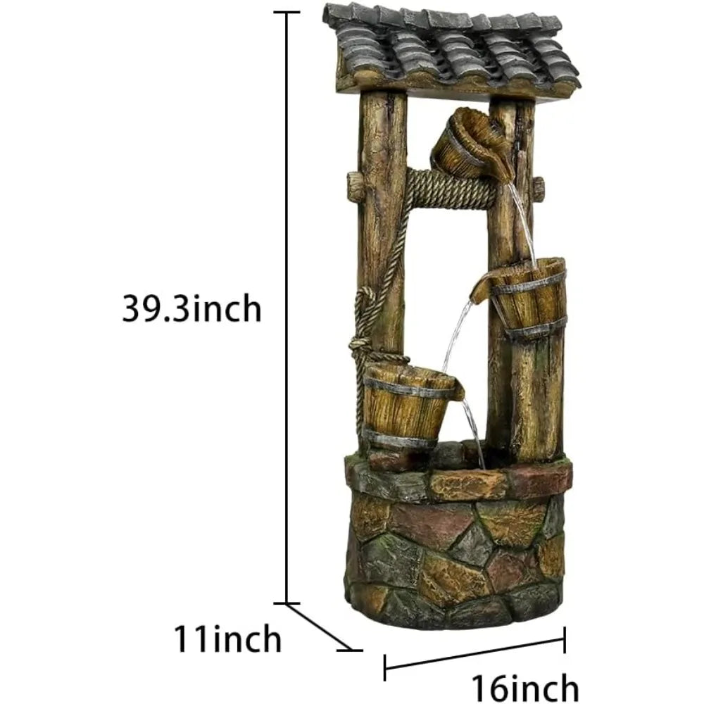 Rustic Wishing Well Water Fountain with Cascading Waterfall