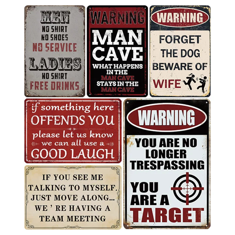 Humorous Metal Tin Sign Wall Art for Man Caves Bars