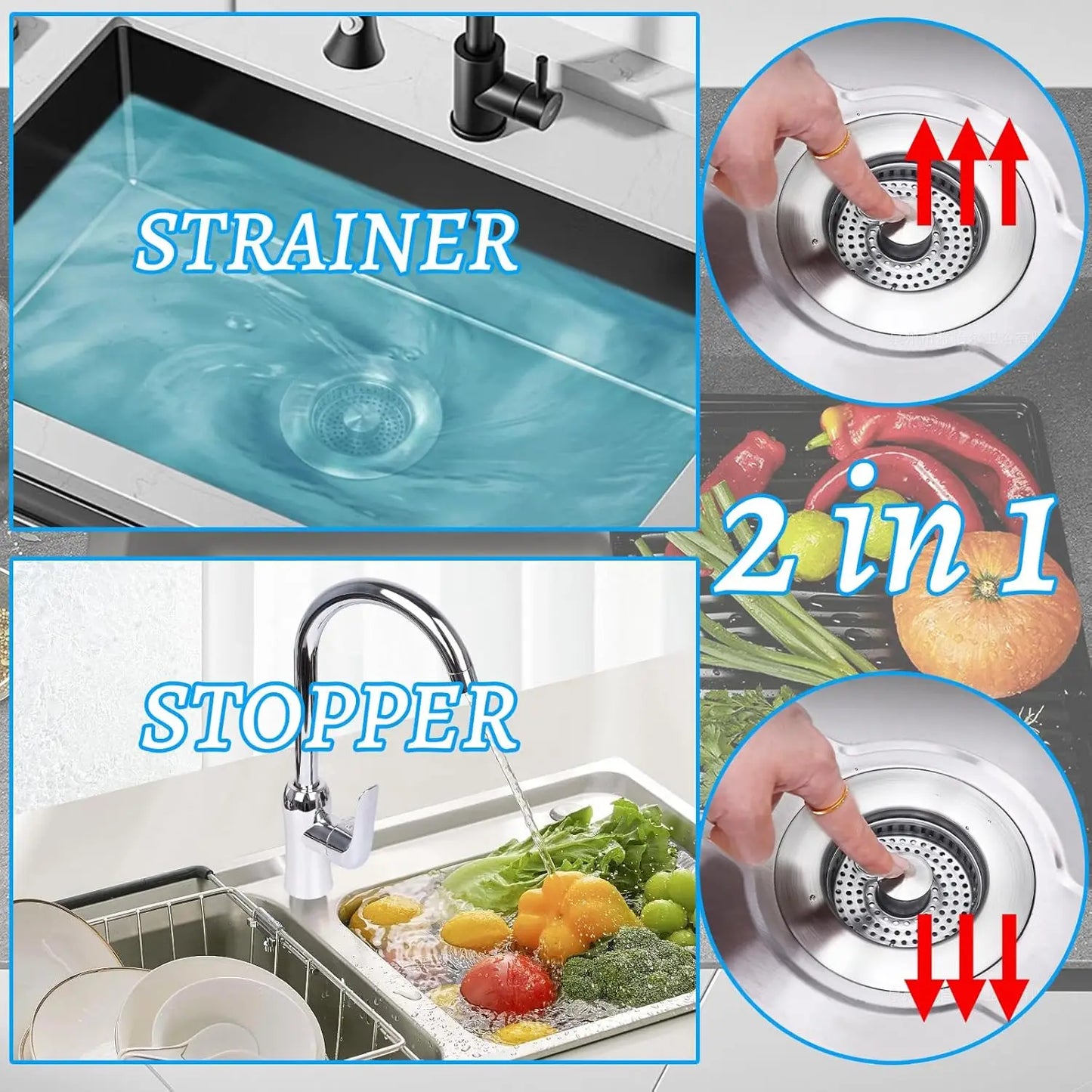 Universal 3 In 1 Kitchen Sink Drain Strainer Stopper