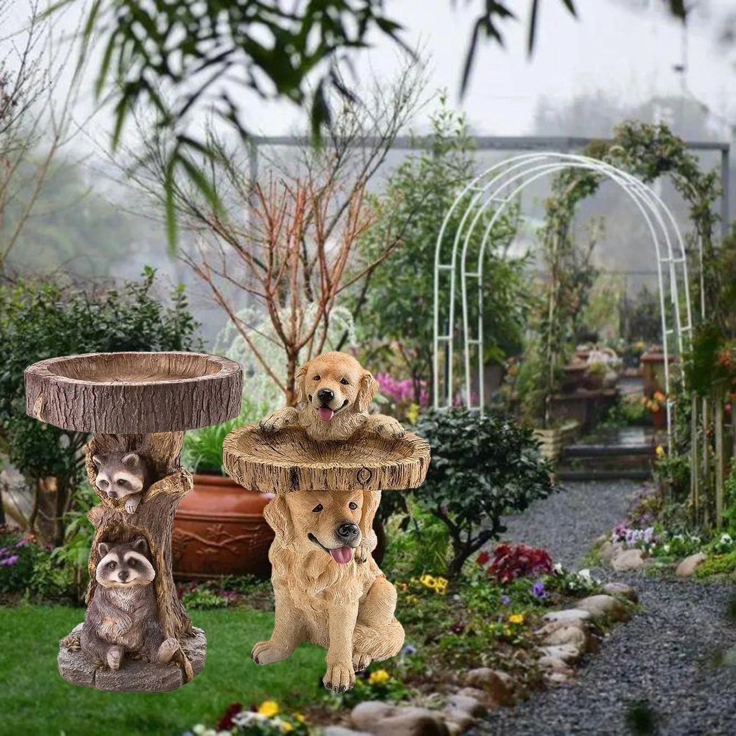 Resin Animal Bird Feeder and Bath for Outdoor Gardens