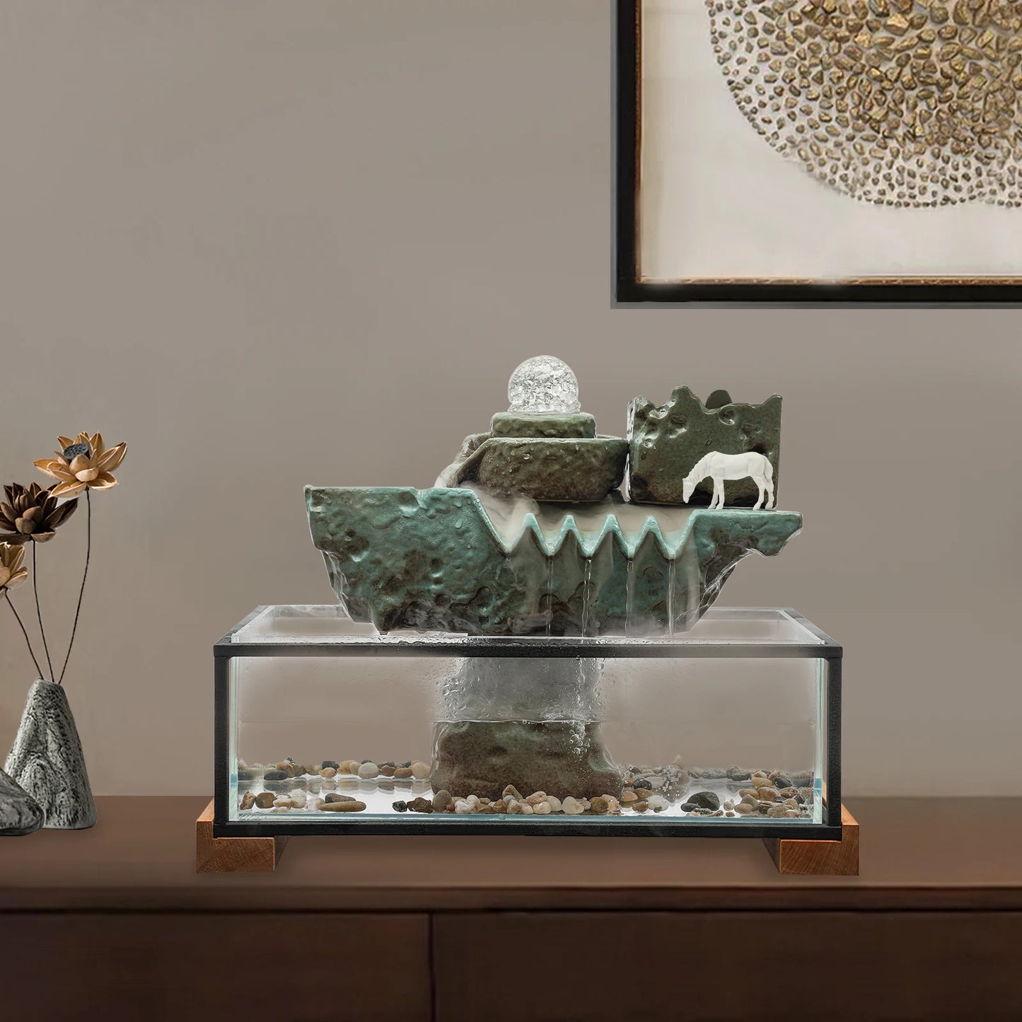 Zen Tabletop Water Fountain With Mist And LED Lights