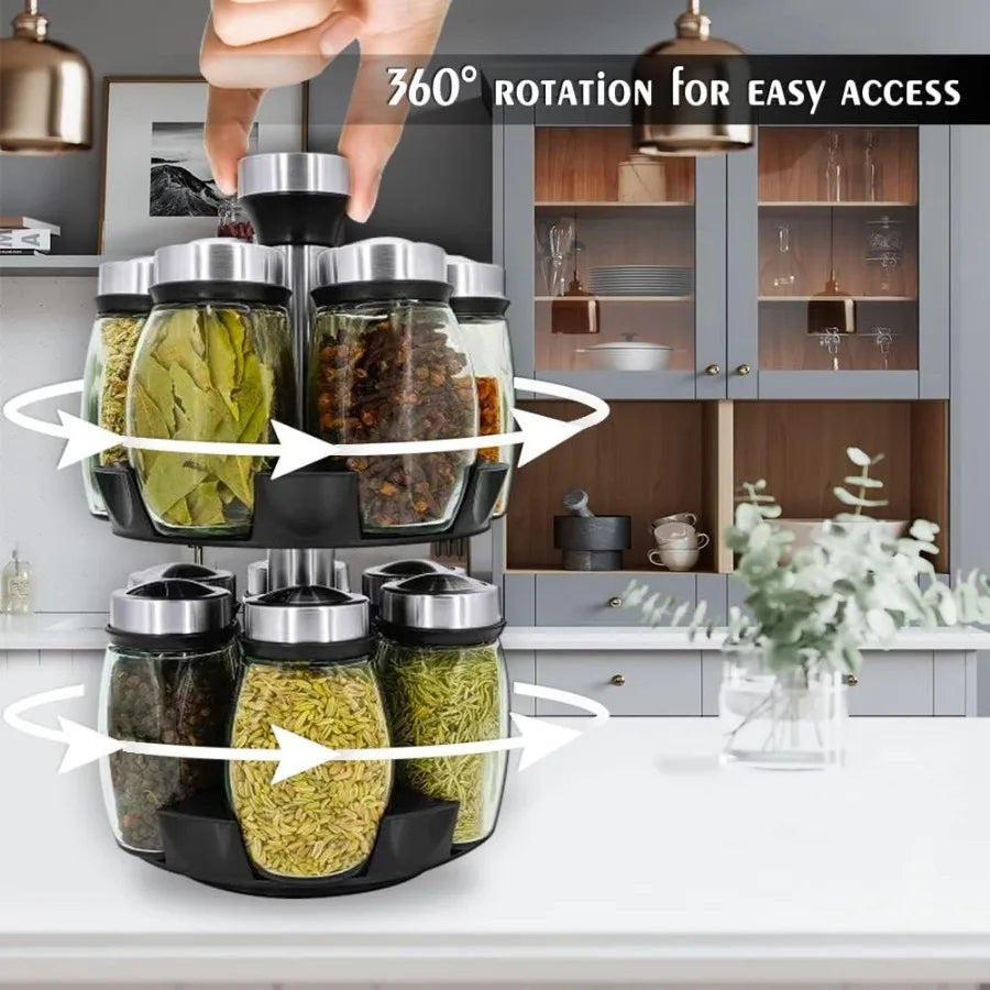 Revolving Spice Rack Organizer Set for Kitchen Storage