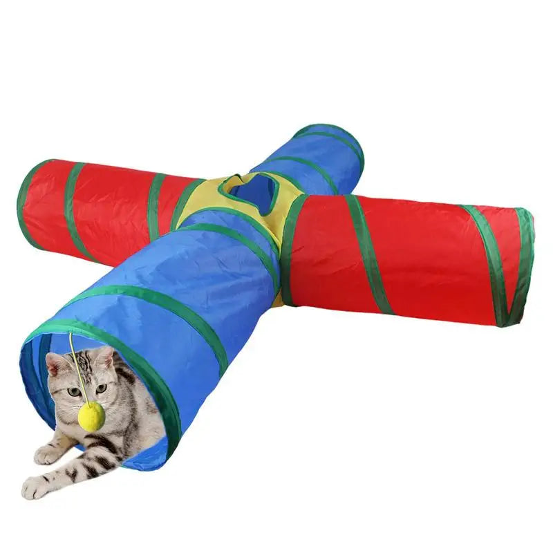 Foldable Cat Kitten Play Tunnel 4 Way Funny Cat