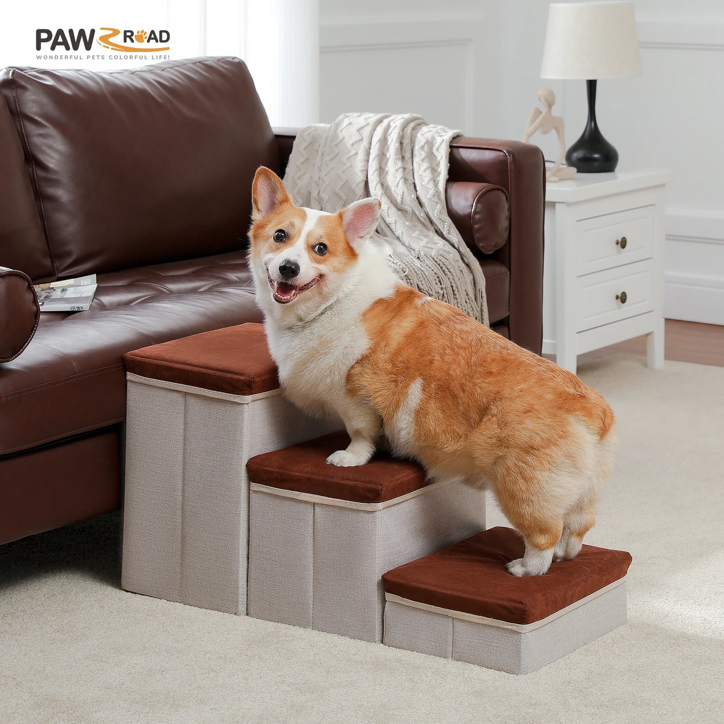Foldable Dog Stairs with Storage Box for Small Pets