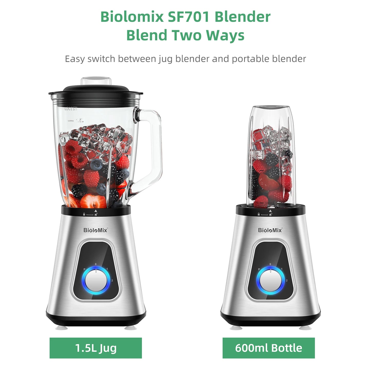 BioloMix Smoothie Blender for Frozen Fruit Drinks and Sauces