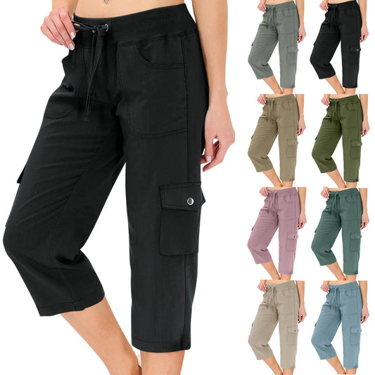 Hip Hop Style Women's Cargo Capris With Drawstring Waist