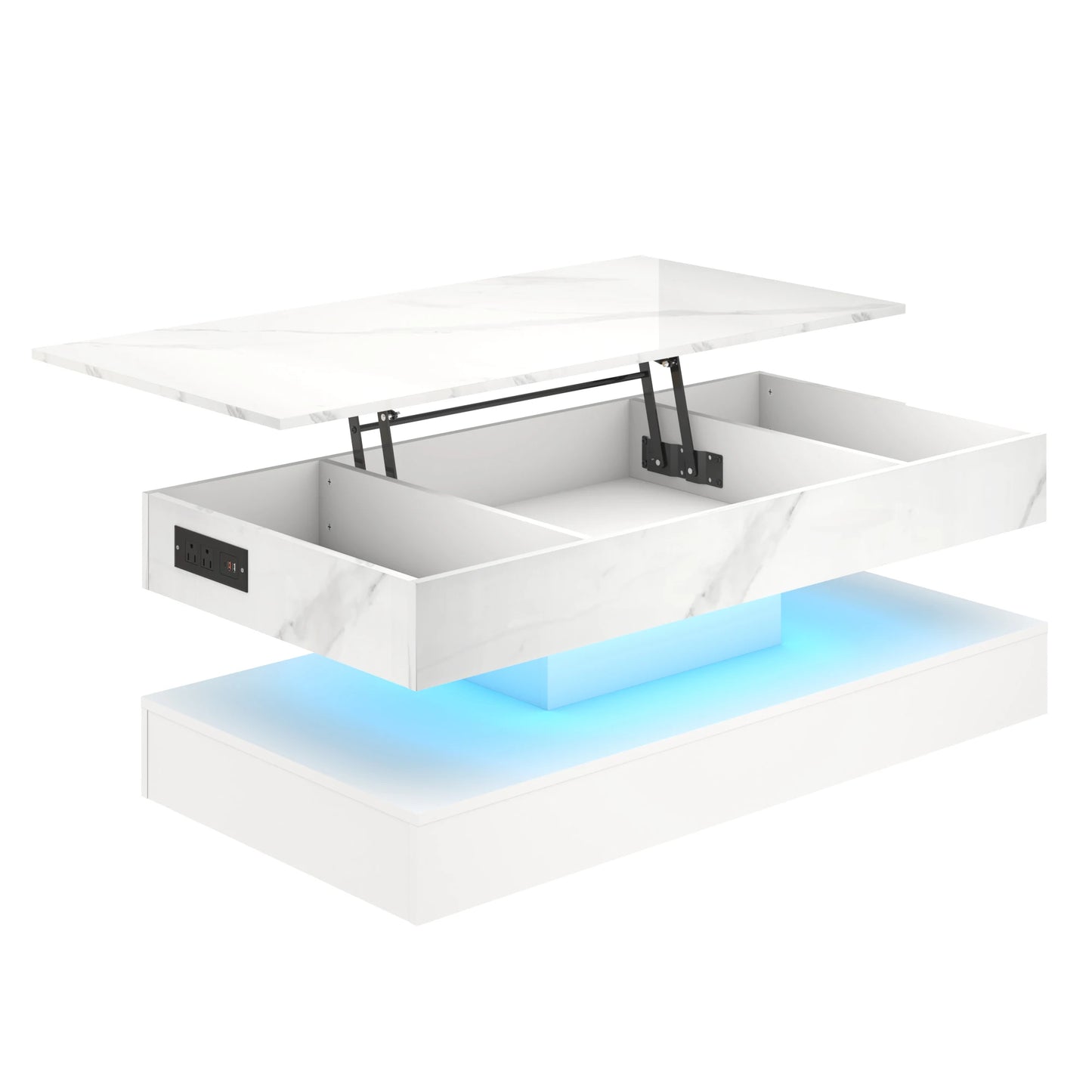 Modern LED Coffee Table with Open Display Shelf and Storage
