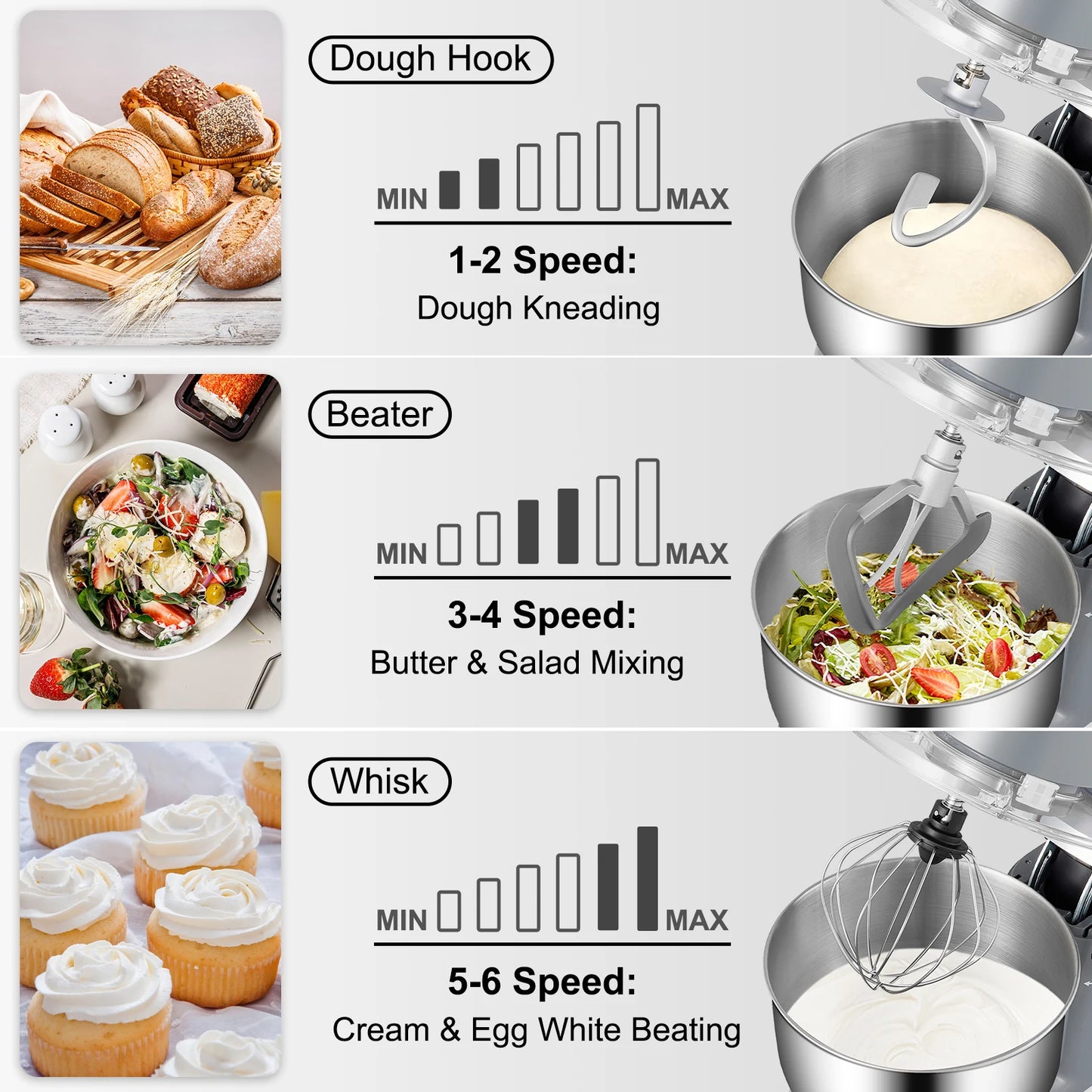 VEVOR 5.5/7L Electric Stand Mixer with 6 Speeds LCD Screen