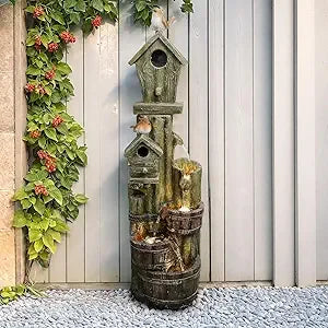 Rustic Wishing Well Water Fountain with Cascading Waterfall