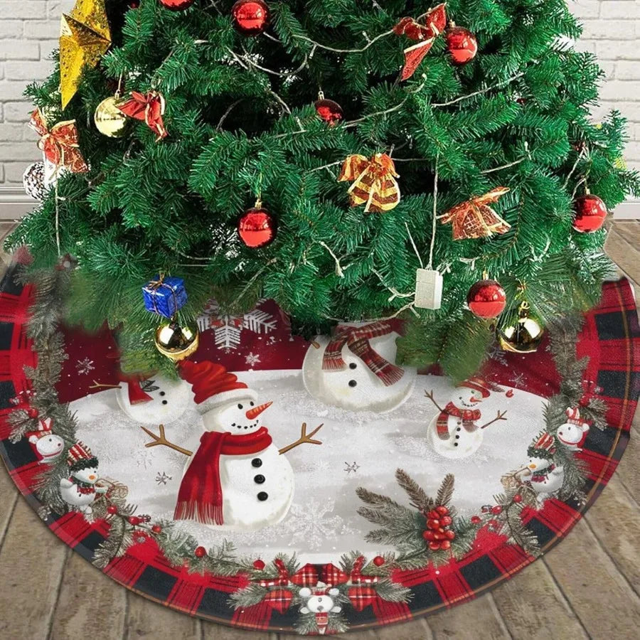 Snowman Themed Tree Skirt With Snowflake Berry Embellishments Handcrafted Farmhouse