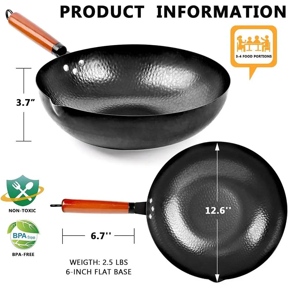 14 Piece Wok Pan Set with Wooden Lid and Utensils