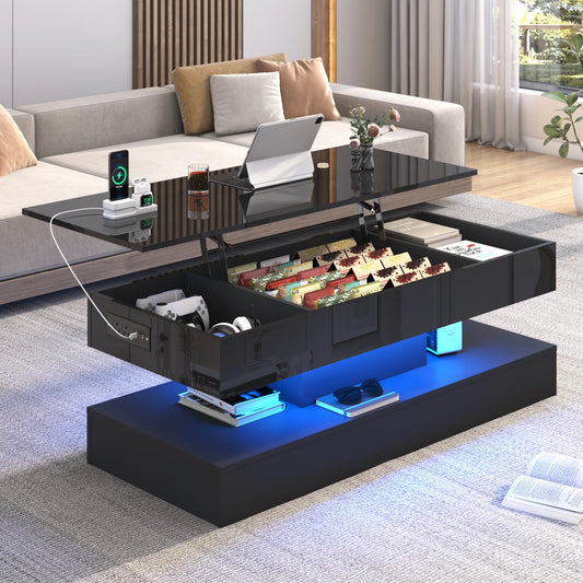 Modern LED Coffee Table with Open Display Shelf and Storage