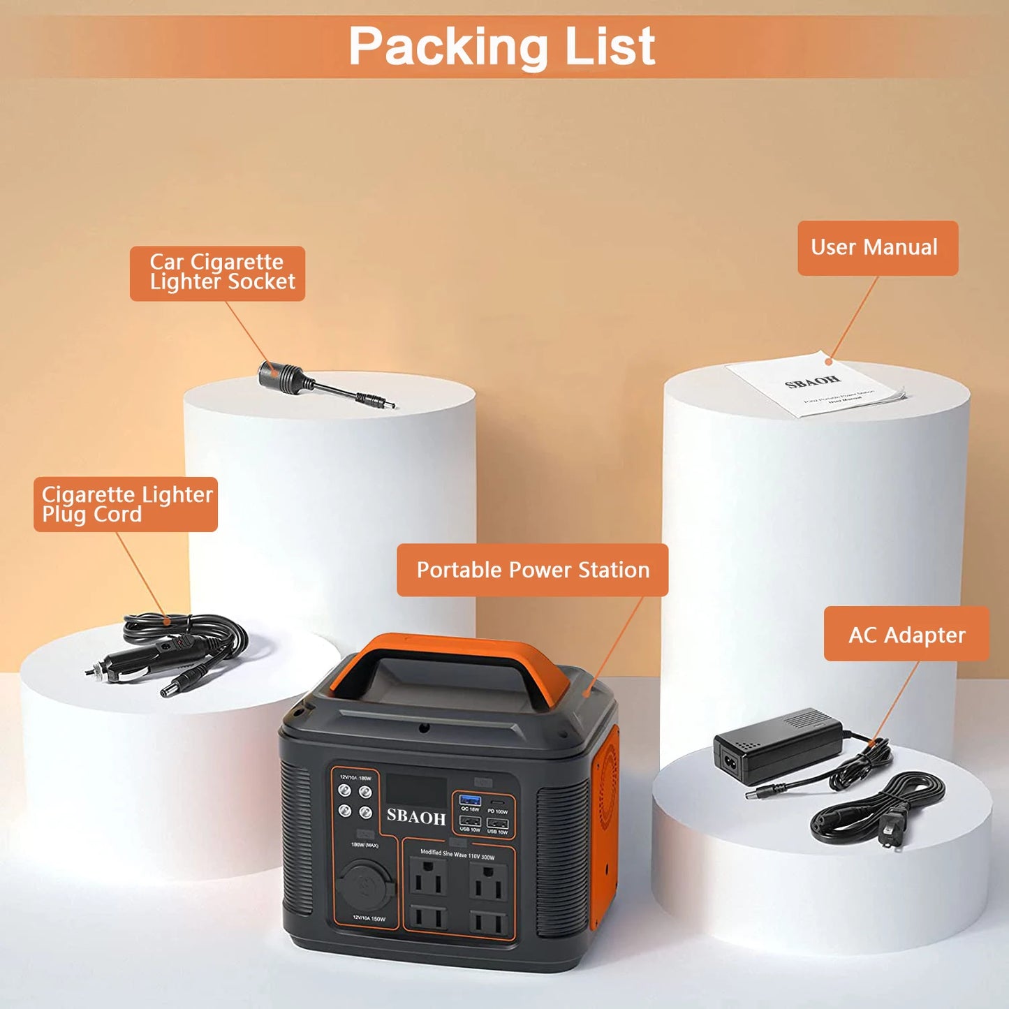 Portable Power Station 300W 296Wh Solar Generator Quick Charge 110V AC Outlets DC Ports and LED Flashlight
