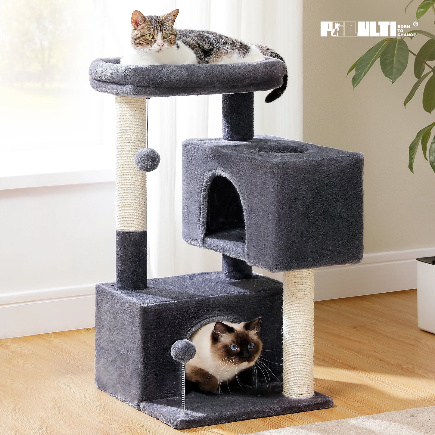 Multi Level Indoor Cat Tree Tower With Spacious Condos
