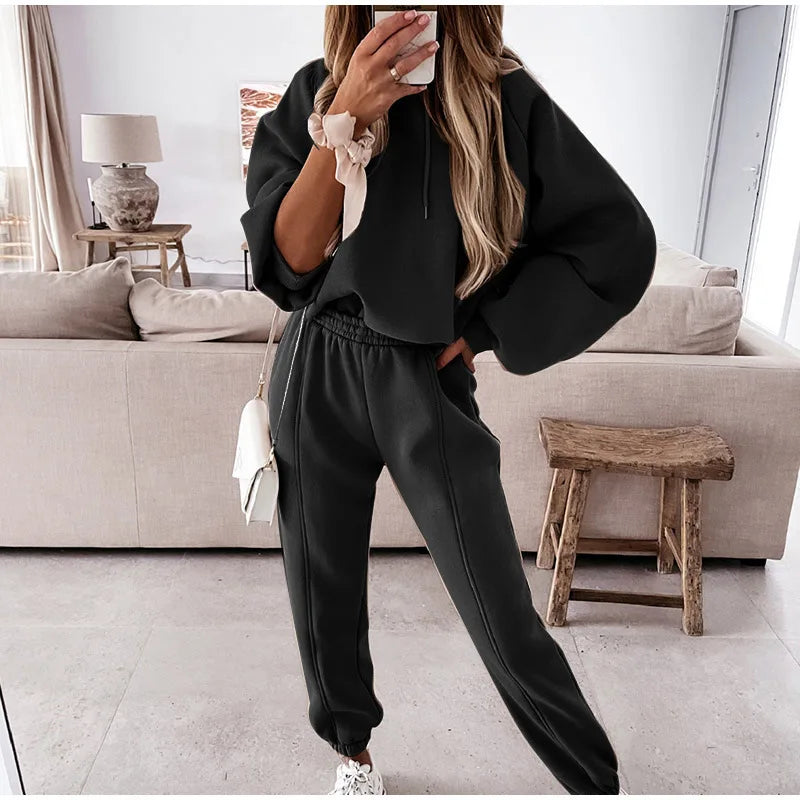 Two Piece Set Casual Fleece Tracksuit Women's Sets Long Sleeve Hoodie