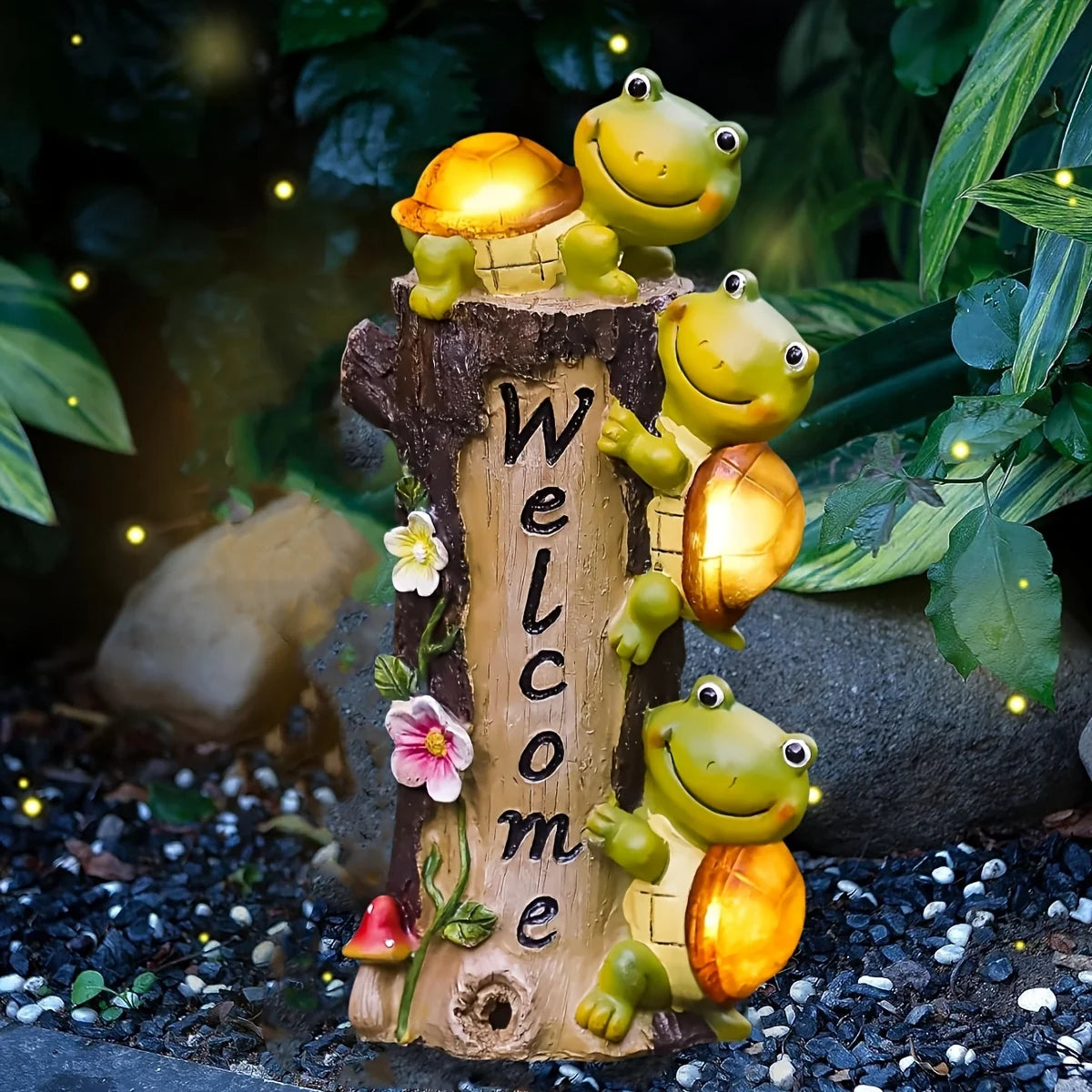 Cute Solar Frog and Turtle Statues for Outdoor Garden Decor