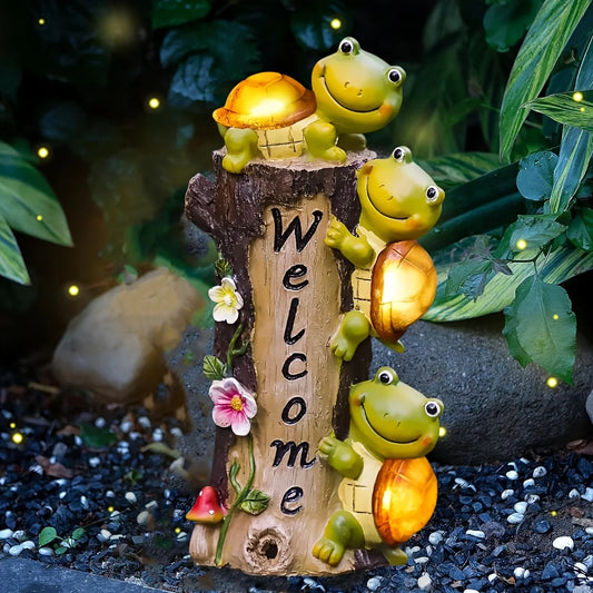 Cute Solar Frog and Turtle Statues for Outdoor Garden Decor