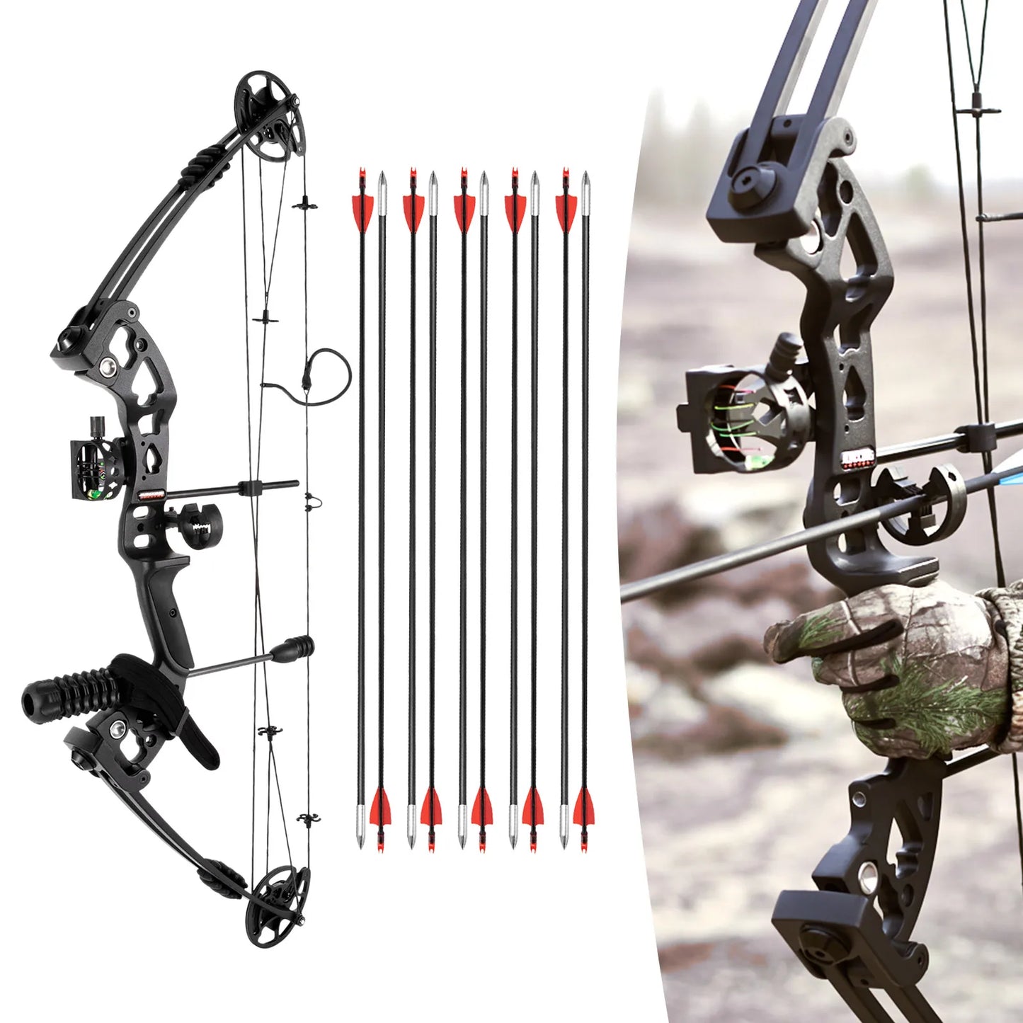 Compound Bow Right Hand Hunting Kit with Sight and Accessories