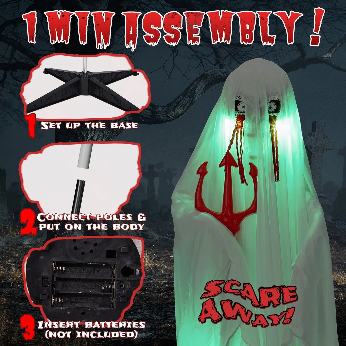 Lifelike Ghost Animatronic With Trident For Halloween Decor