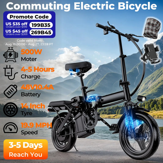 Lelekuai 500W Folding Electric Bike Removable Battery