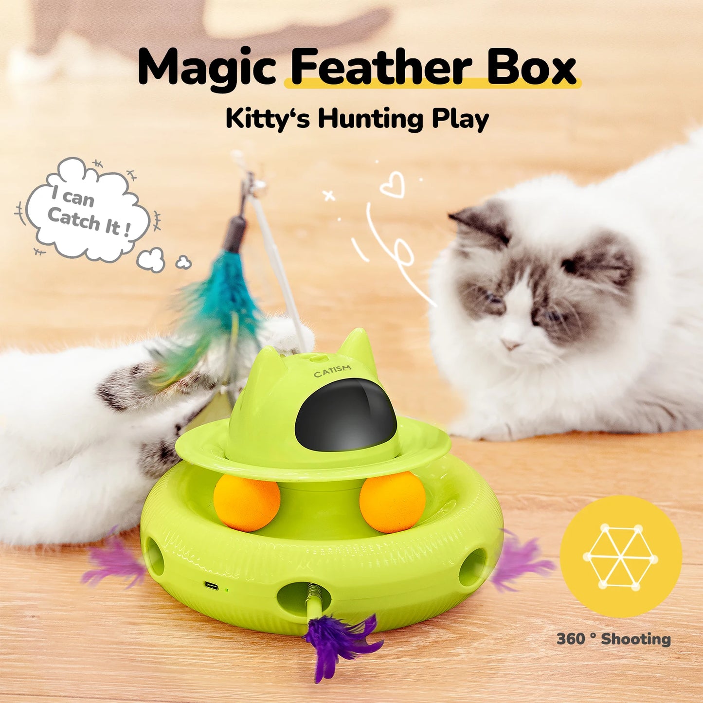 KM25 Magic Box Cat Teaser,  Yellow-green