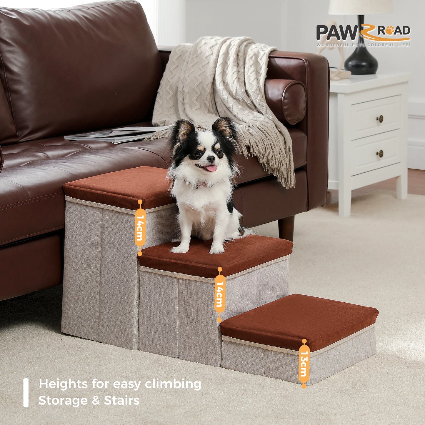 Foldable Dog Stairs with Storage Box for Small Pets