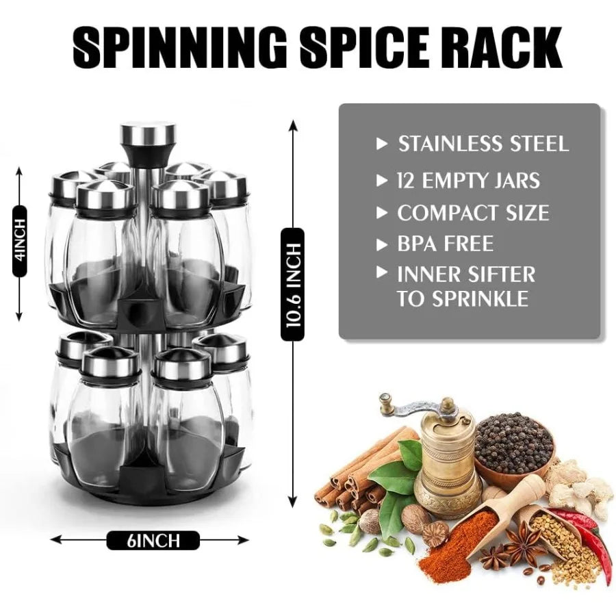 Revolving Spice Rack Organizer Set for Kitchen Storage