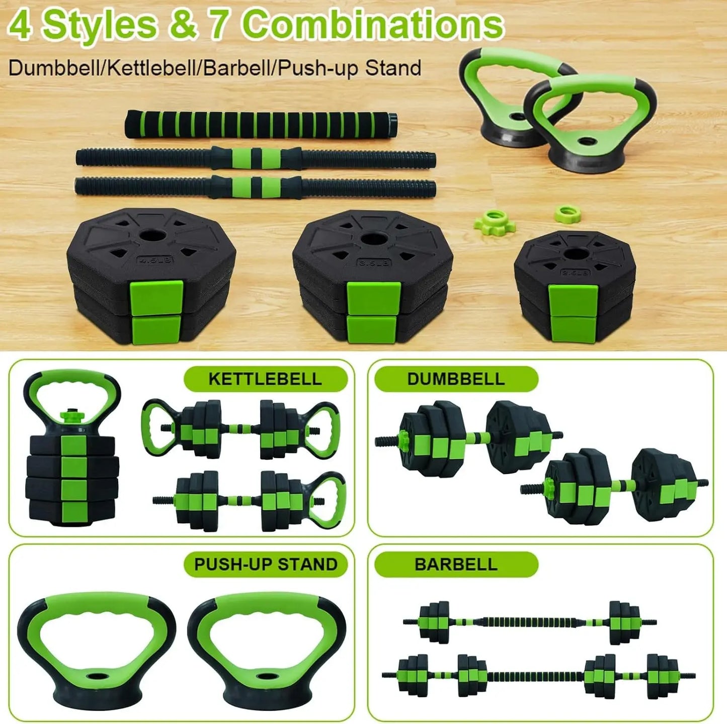 4 in 1 Adjustable Kettlebell and Dumbbell Set for Home Gym