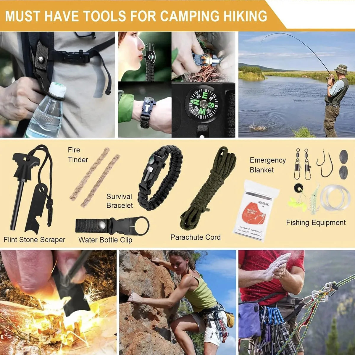 Multifunctional Camping Survival Tool Set and First Aid Kit