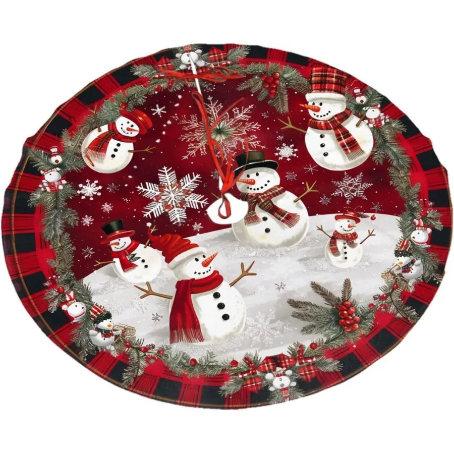 Snowman Themed Tree Skirt With Snowflake Berry Embellishments Handcrafted Farmhouse